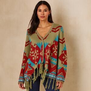 Tasha Polizzi Southwestern Poncho Fringe Sweater